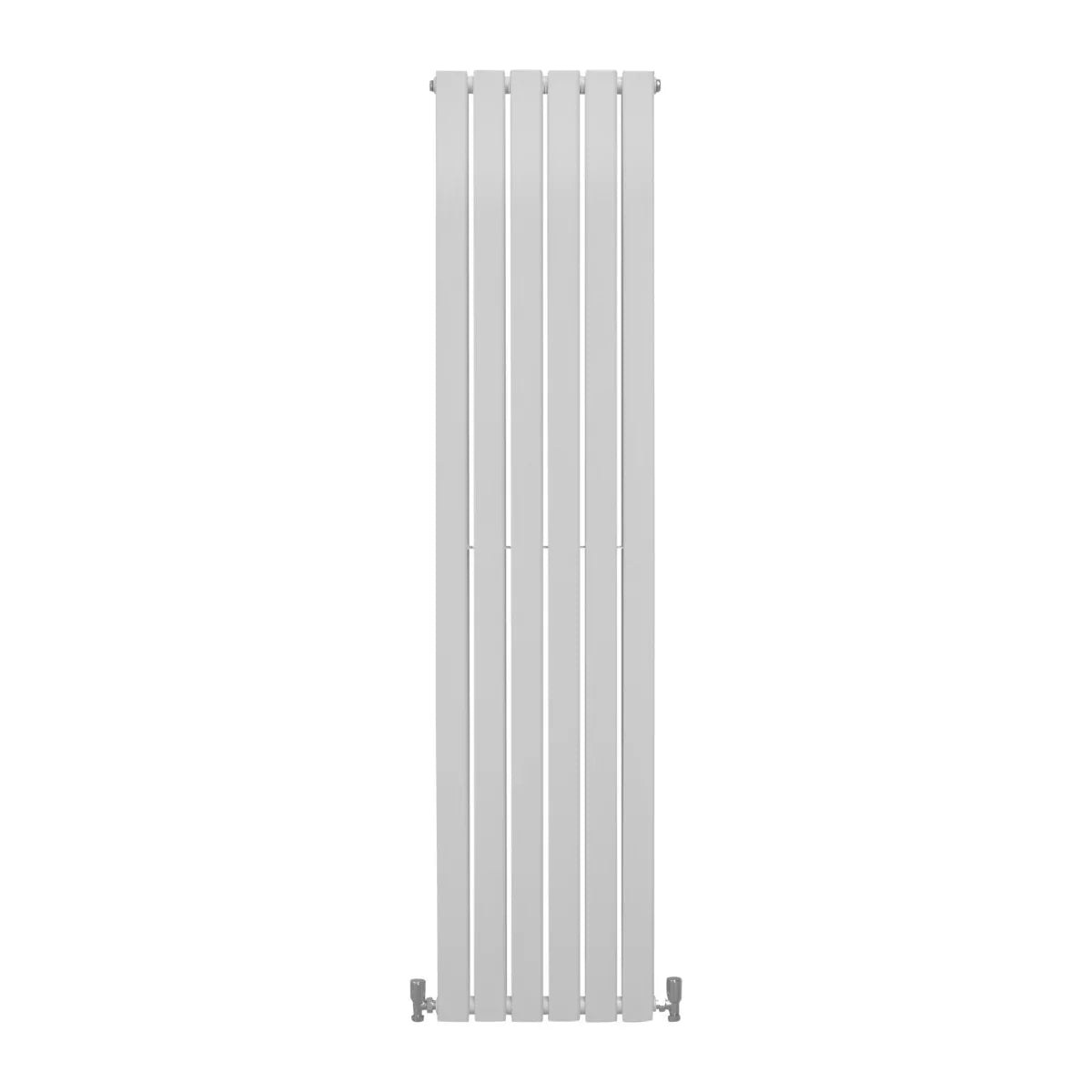 Gloss white designer flat panel radiator, 1800mm x 420mm, featuring a sleek vertical design with smooth, modern lines and a glossy finish