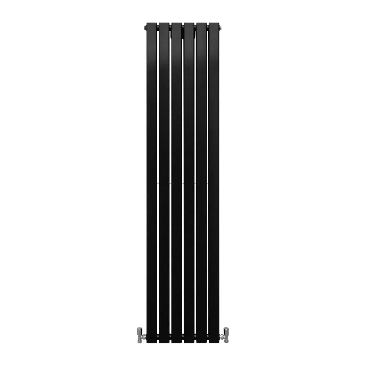 Matt black designer flat panel radiator, 1800mm x 420mm, featuring a sleek vertical design with smooth, modern lines and a minimalist aesthetic