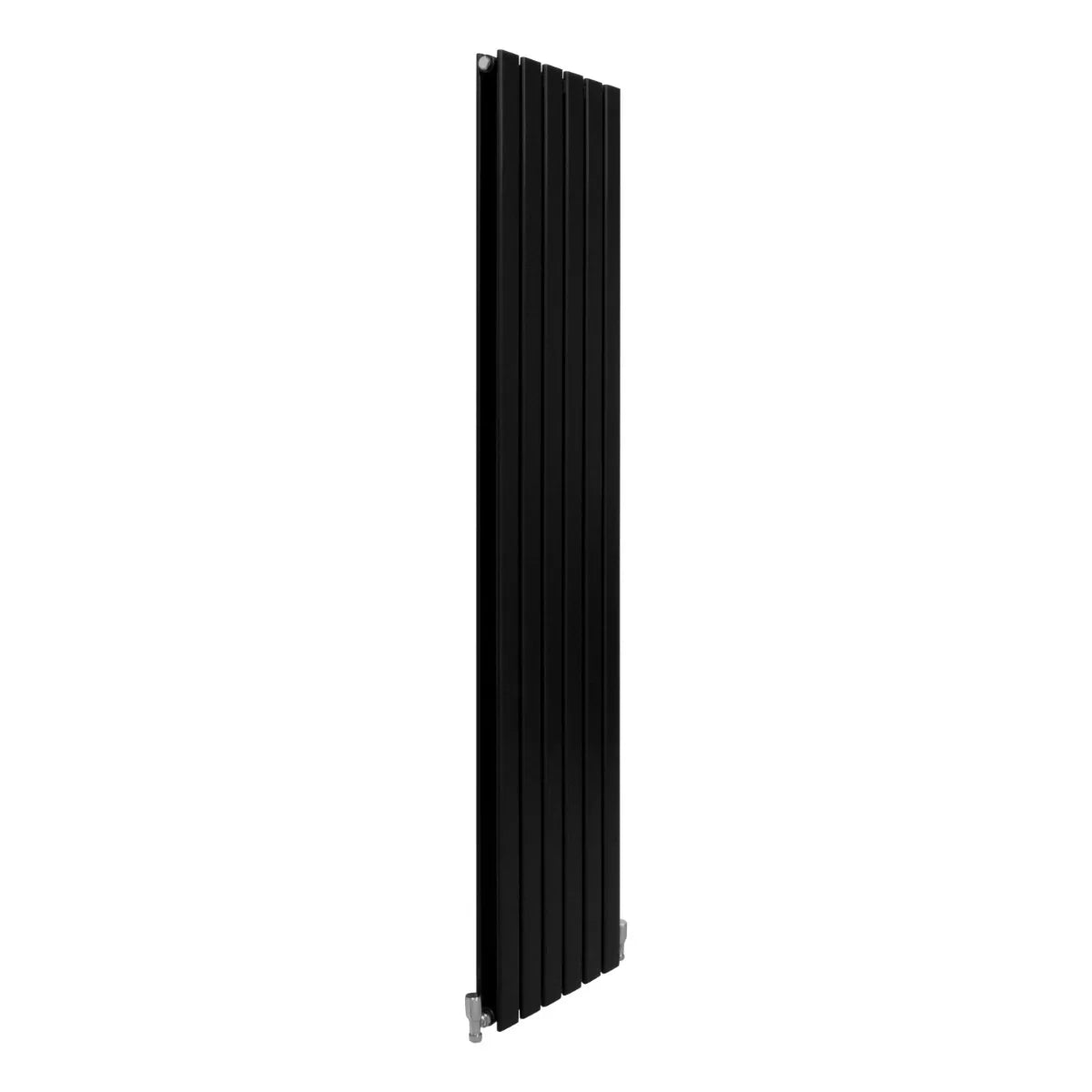 Sleek matt black designer flat panel radiator, 1800mm x 420mm, featuring a modern vertical design and smooth texture for contemporary spaces