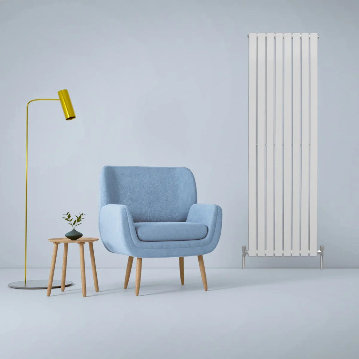 Gloss white designer flat panel radiator, 1800mm x 560mm, sleek vertical design, complements modern decor with a minimalist aesthetic