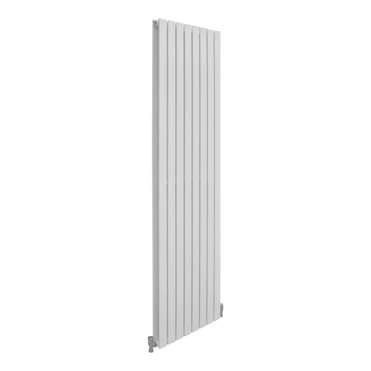 Gloss white designer flat panel radiator, 1800mm x 560mm, featuring a sleek, modern design with vertical slats and a smooth finish