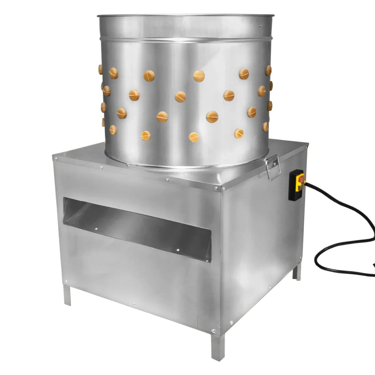 Stainless steel KuKoo poultry plucker machine with a 50cm drum, featuring multiple holes for efficient feather removal and a sturdy base