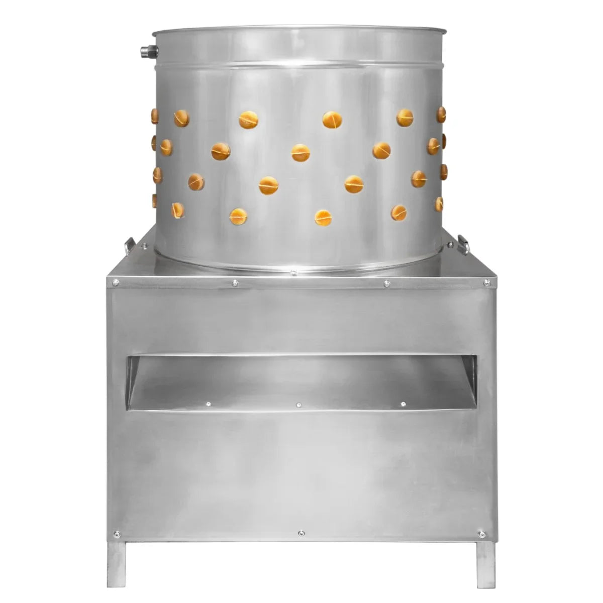 KuKoo Poultry Plucker Machine, 60cm, features a stainless steel body with yellow rubber fingers and ventilation holes for efficient plucking