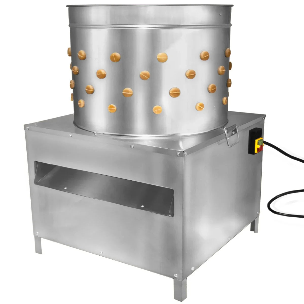 KuKoo Poultry Plucker Machine features a stainless steel body, 60cm size, with wooden plucking fingers and a sturdy base for efficient poultry processing