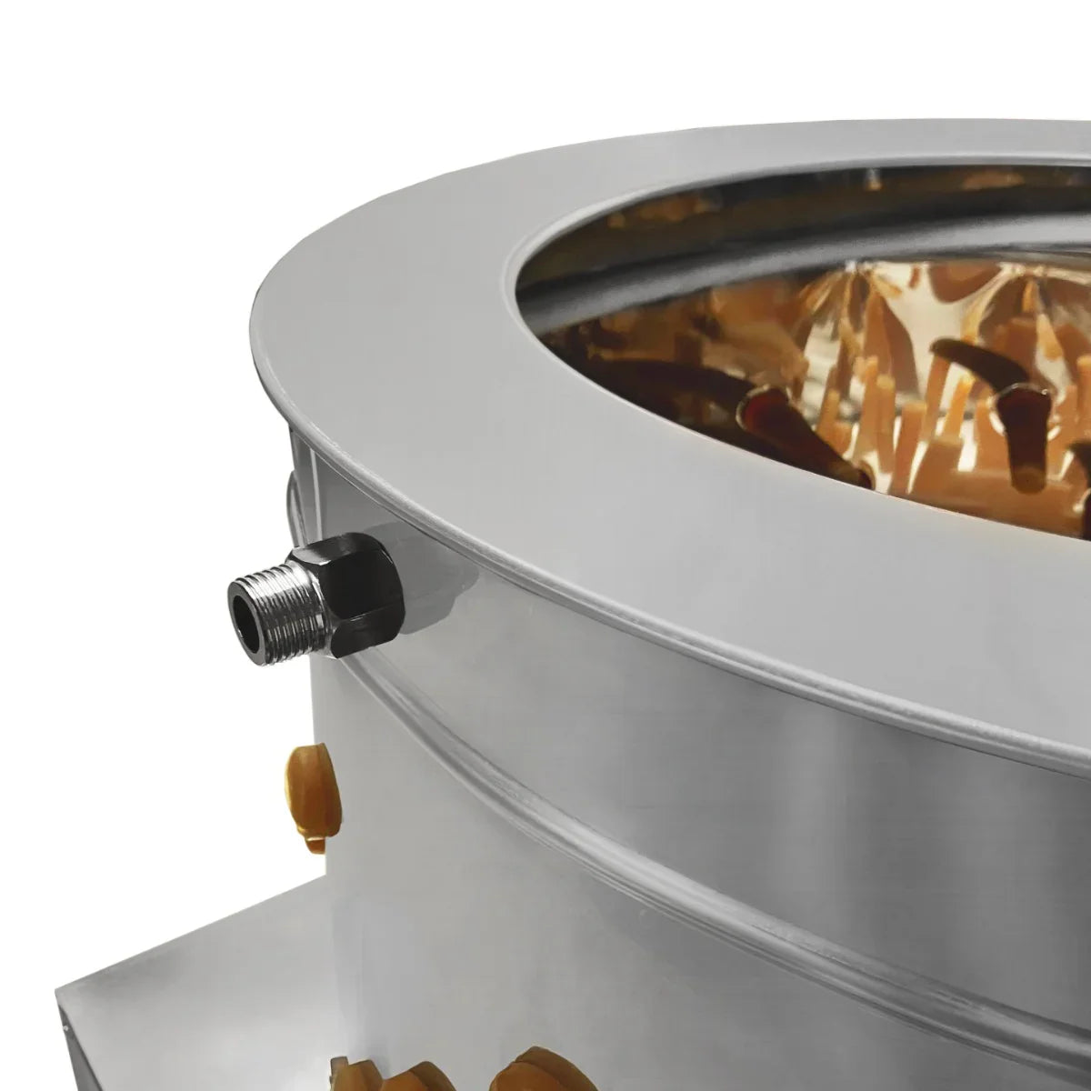 Stainless steel KuKoo Poultry Plucker Machine with a circular opening, featuring rubber fingers for efficient feather removal