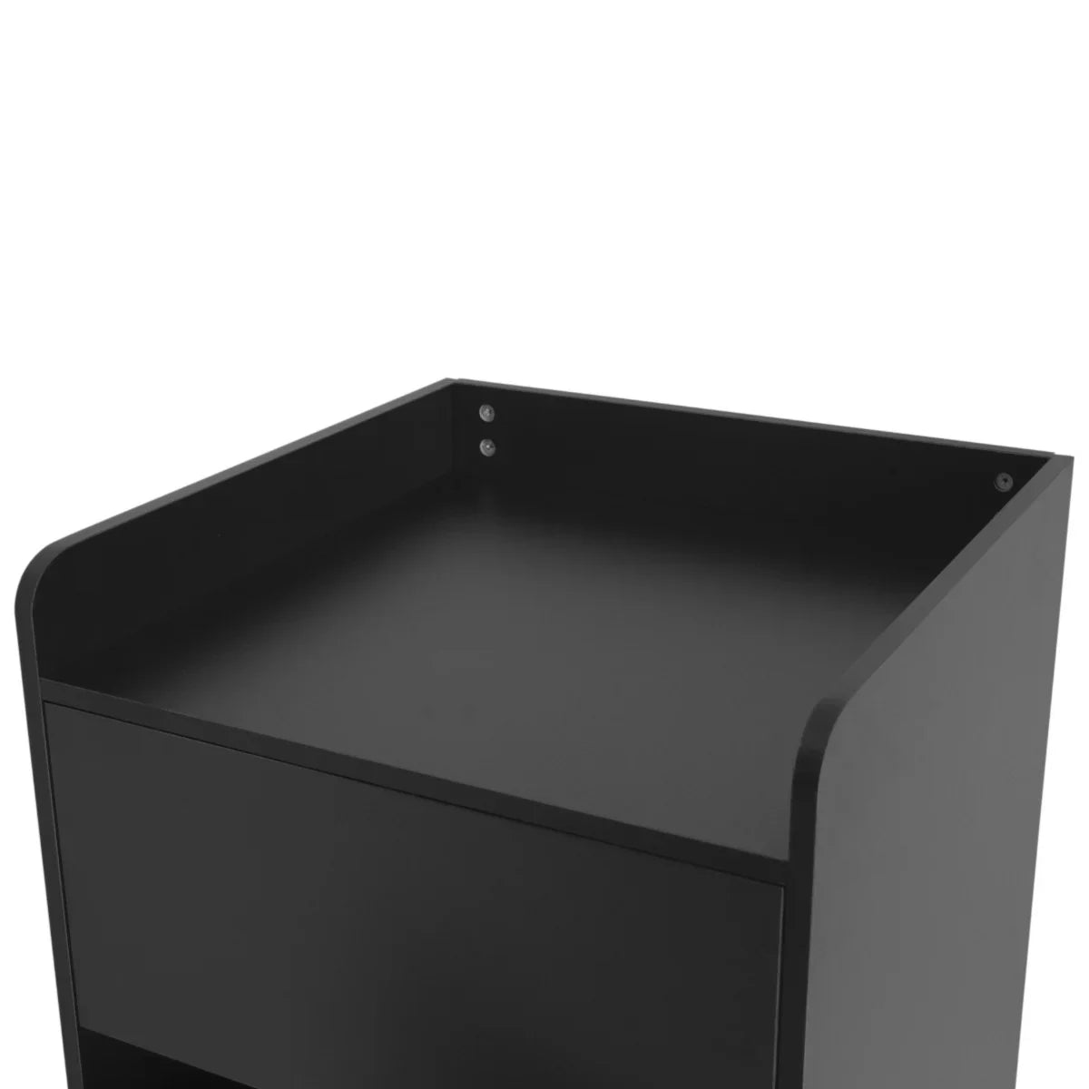 Sleek black wooden litter bin and tray stand with smooth edges and a spacious top surface for easy access and cleaning