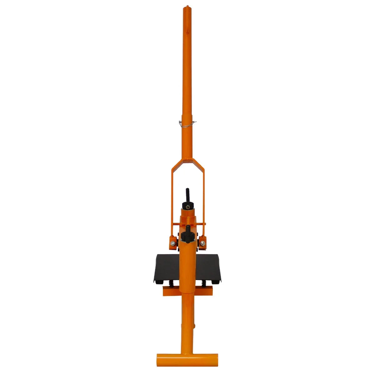 T-Mech 330mm block splitter in bright orange, featuring a sturdy base, long handle, and robust cutting platform for efficient splitting