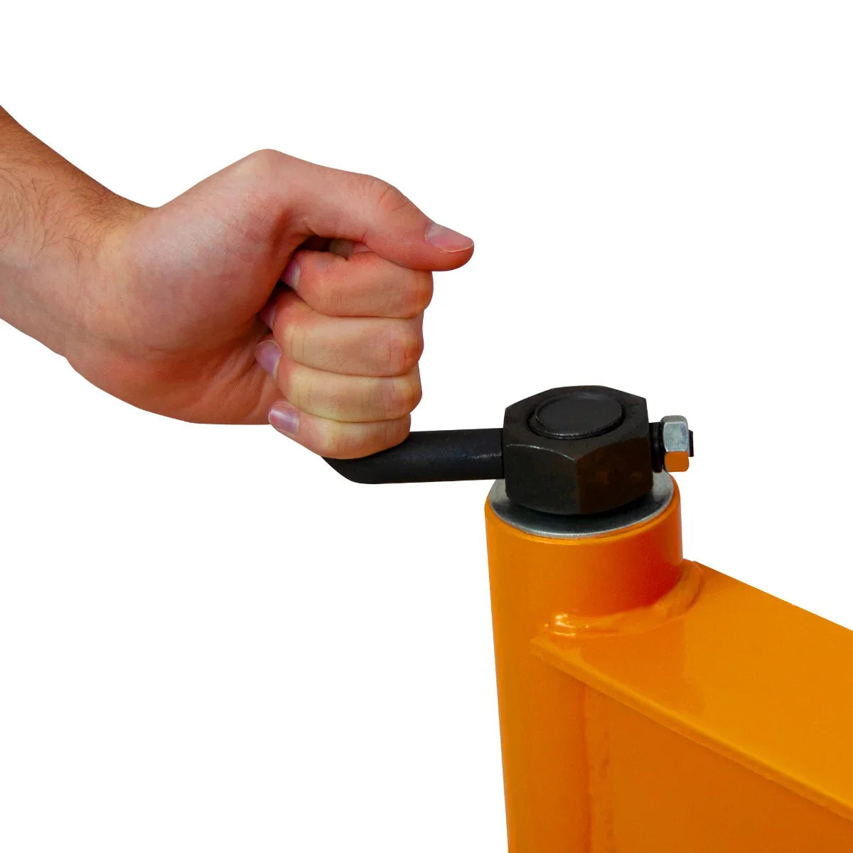 T-Mech 430mm Block Splitter featuring a sturdy orange frame and a hand-operated lever for easy splitting of blocks and bricks