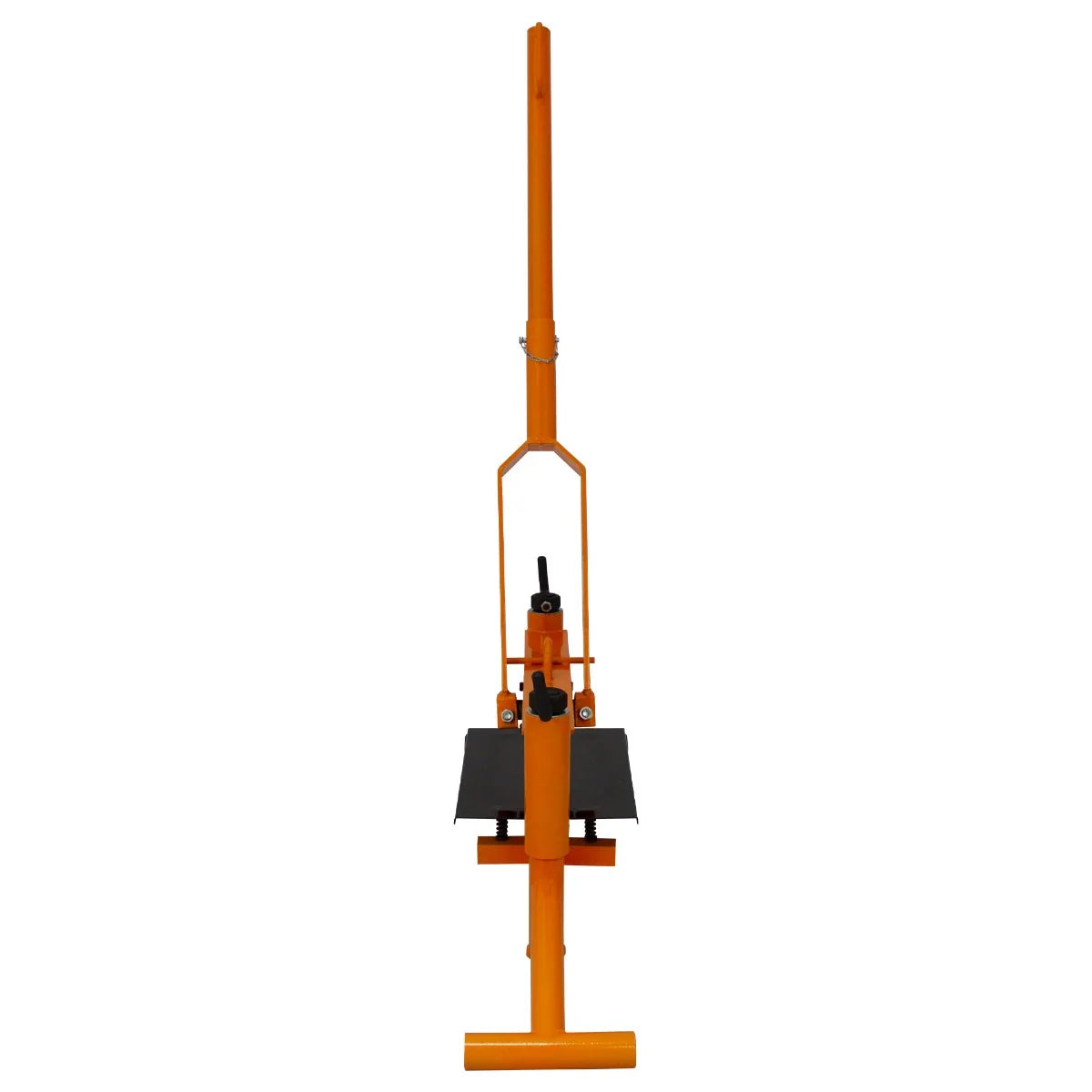 T-Mech 430mm block splitter with a sturdy orange frame, sharp black blades, and a long handle for efficient splitting of blocks