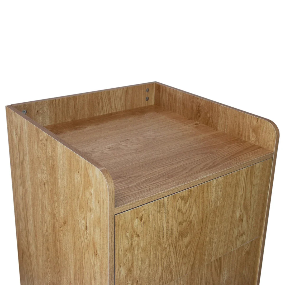 Light oak wooden litter bin and tray stand featuring a smooth, textured surface with rounded edges and a spacious top for easy access