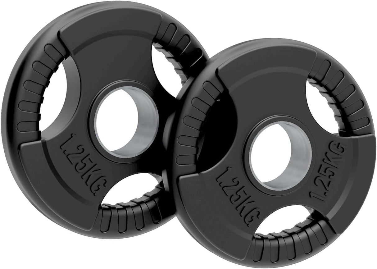 2 x 1.25kg Olympic Tri-Grip Rubber Weight Black Plates