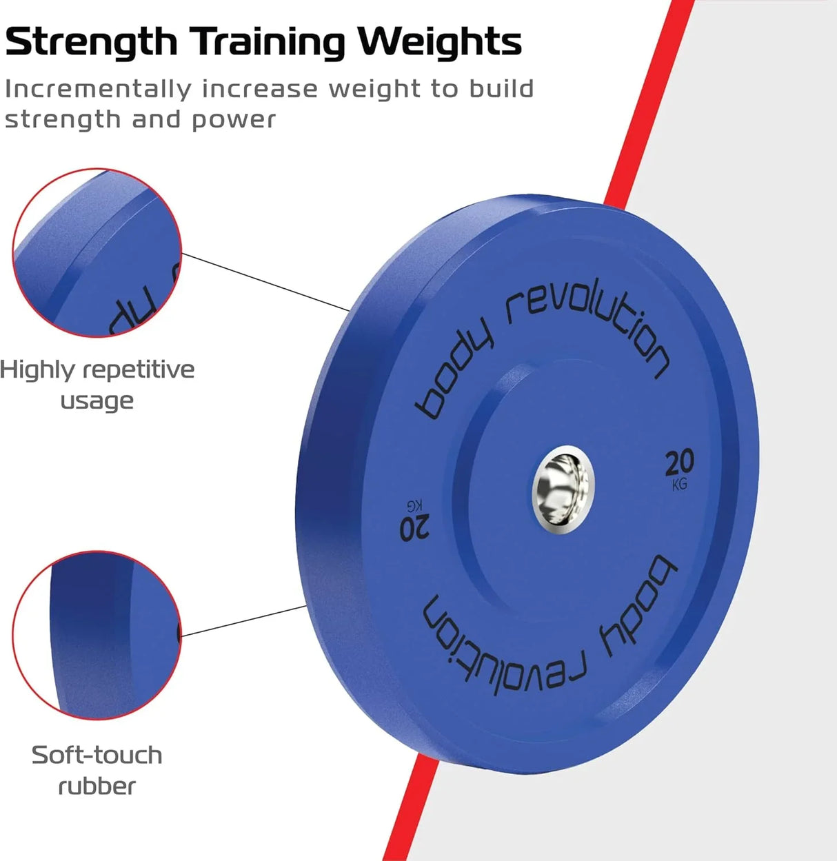 Blue 20Kg Olympic bumper plate with soft-touch rubber texture, ideal for strength training and powerlifting workouts