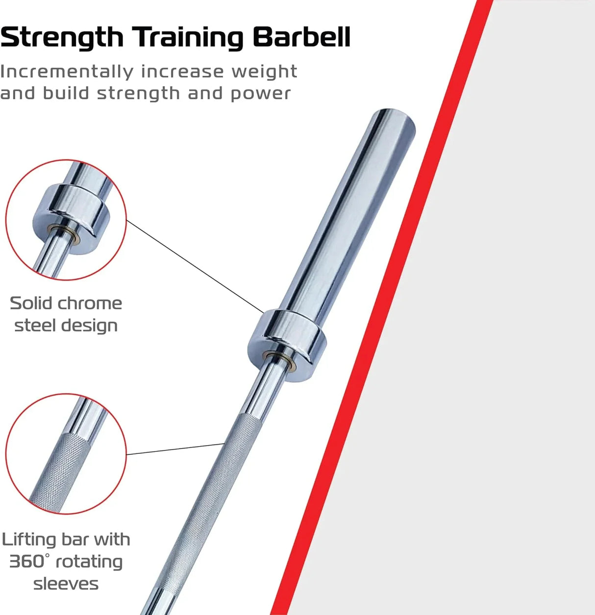 7ft Body Revolution Olympic Barbell with solid chrome steel design, textured grip, and 360° rotating sleeves for optimal performance
