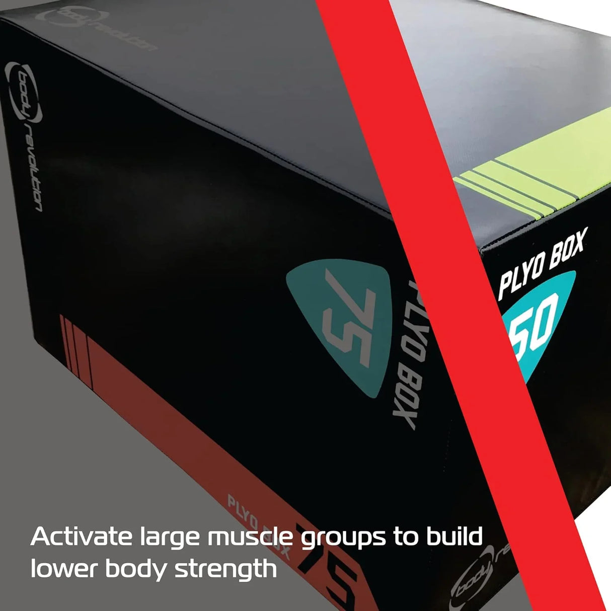Large Body Revolution Plyo Box featuring a durable black surface with vibrant color accents for strength training and fitness workouts