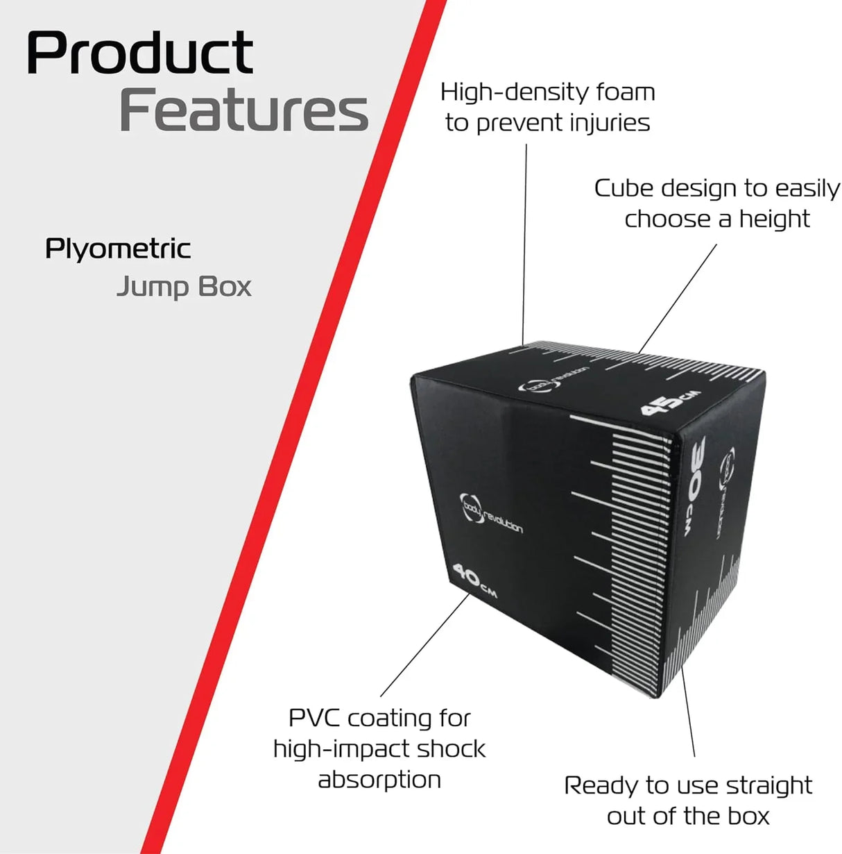 Small Body Revolution Plyo Box with high-density foam, PVC coating, and a cube design for adjustable jump heights and safety