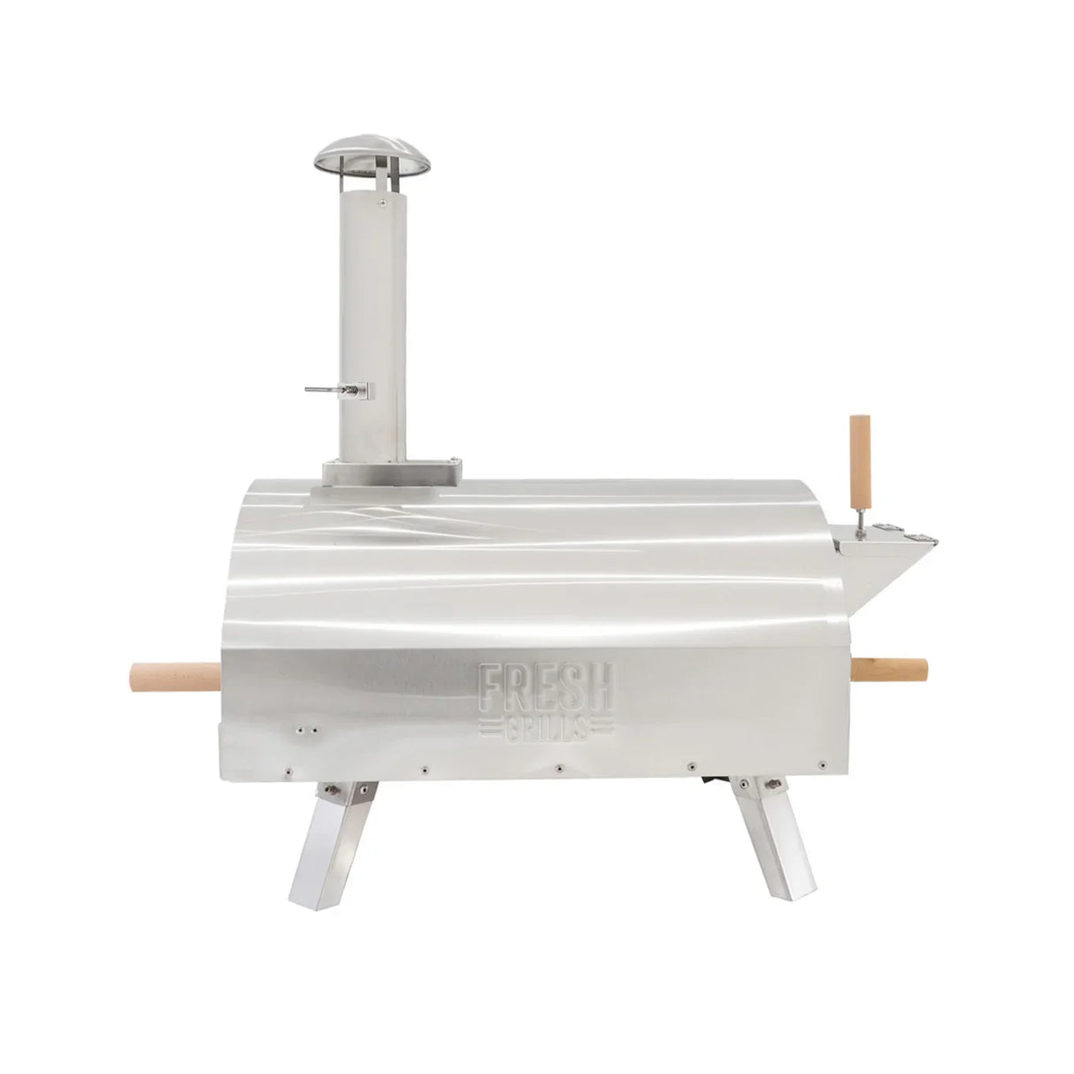 Extra large stainless steel outdoor pizza oven with wooden handles, chimney, and sleek design for perfect outdoor cooking