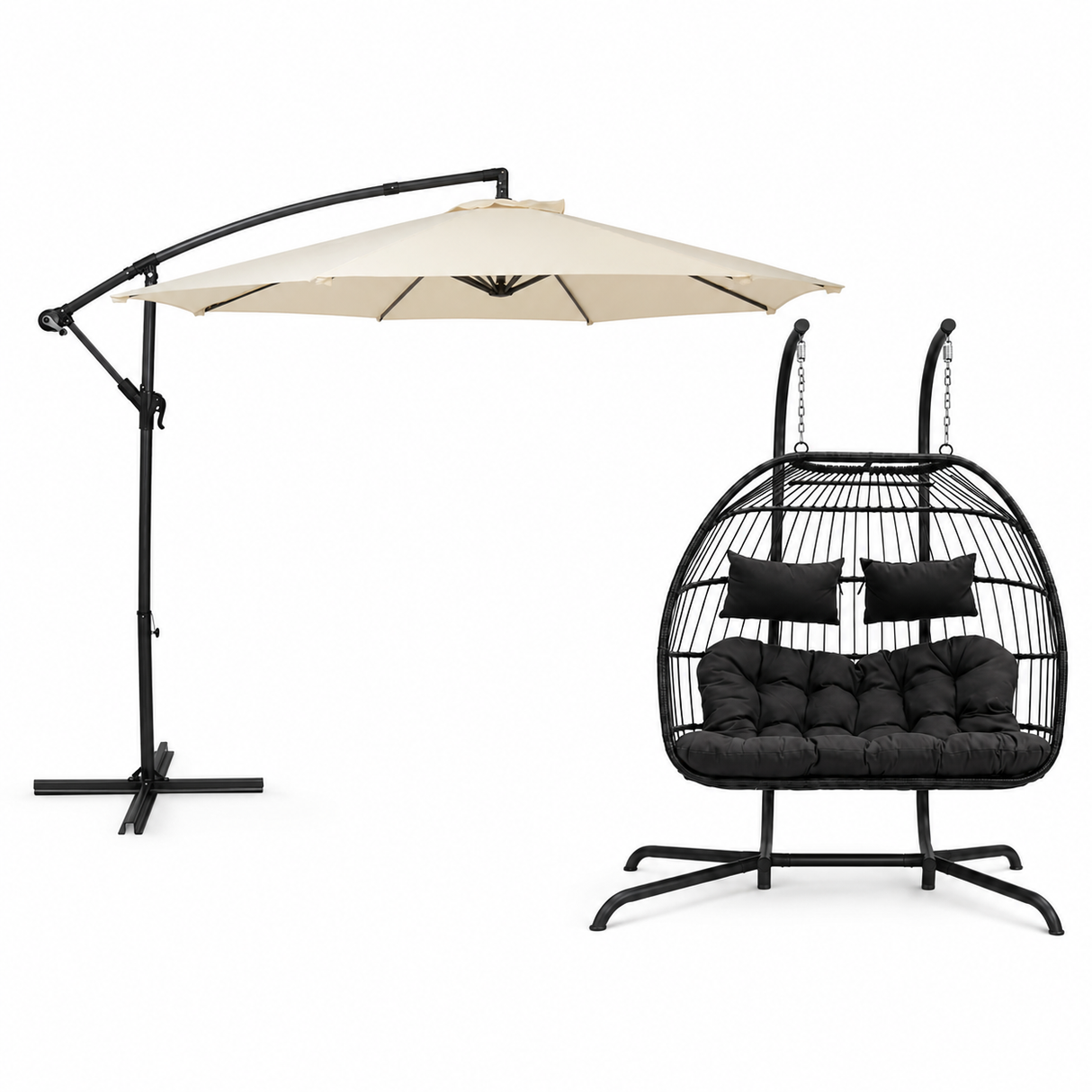 Hanging 2-Seater Egg Chair + Cream 3m Cantilever Parasol Bundle