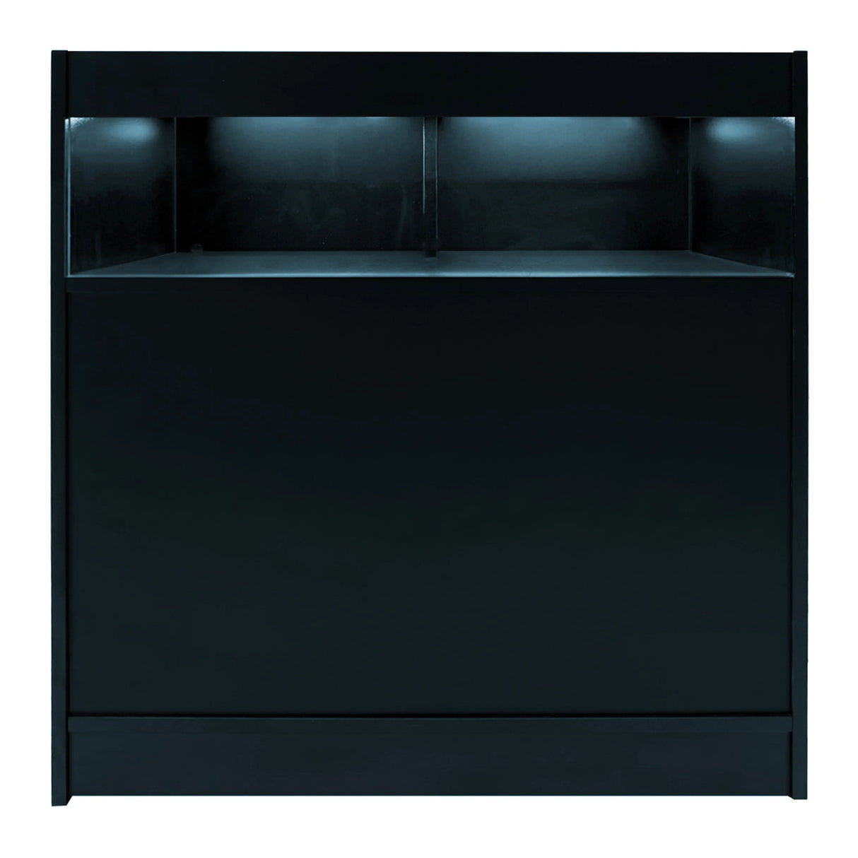Black Iris LED shop counter set CM60 with two B900 units, featuring sleek design, smooth finish, and integrated lighting for visibility