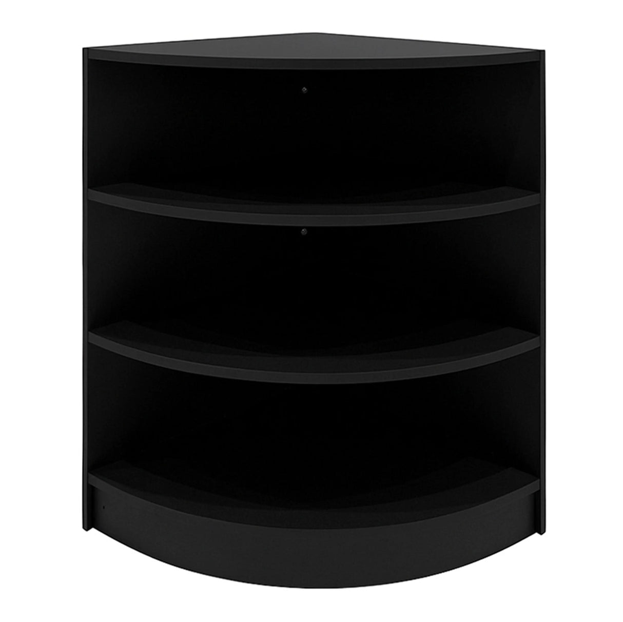 Black Apollo LED shop counter set with sleek curved design, featuring three spacious shelves for display and storage
