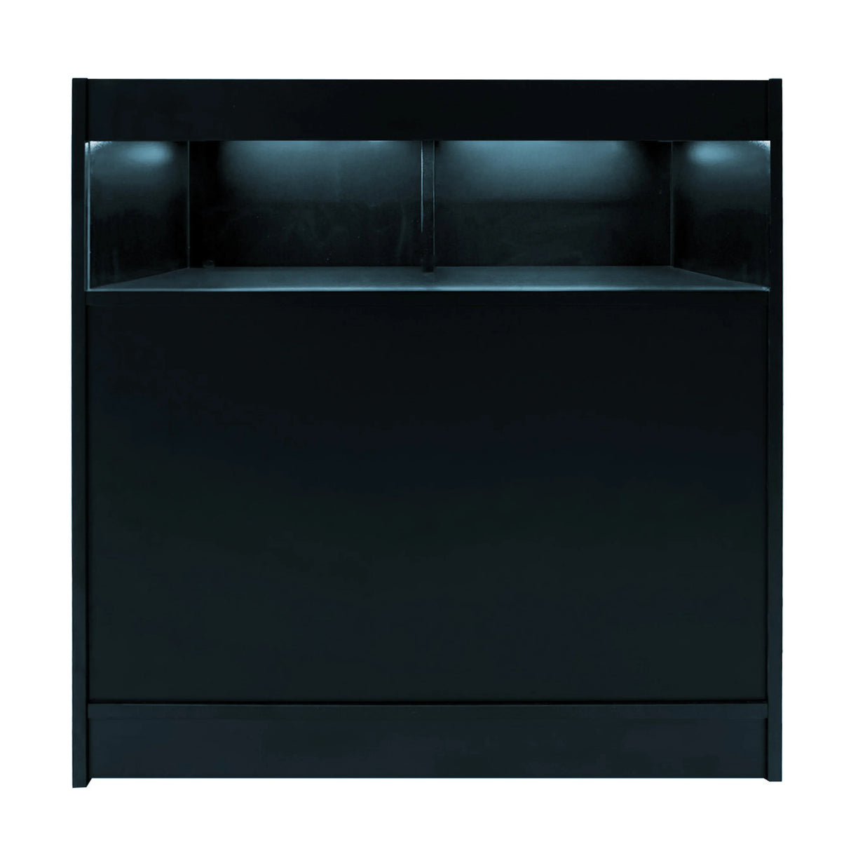 Luna LED Shop Counter Set in sleek black, featuring illuminated top shelf, smooth surface, and modern design for retail spaces