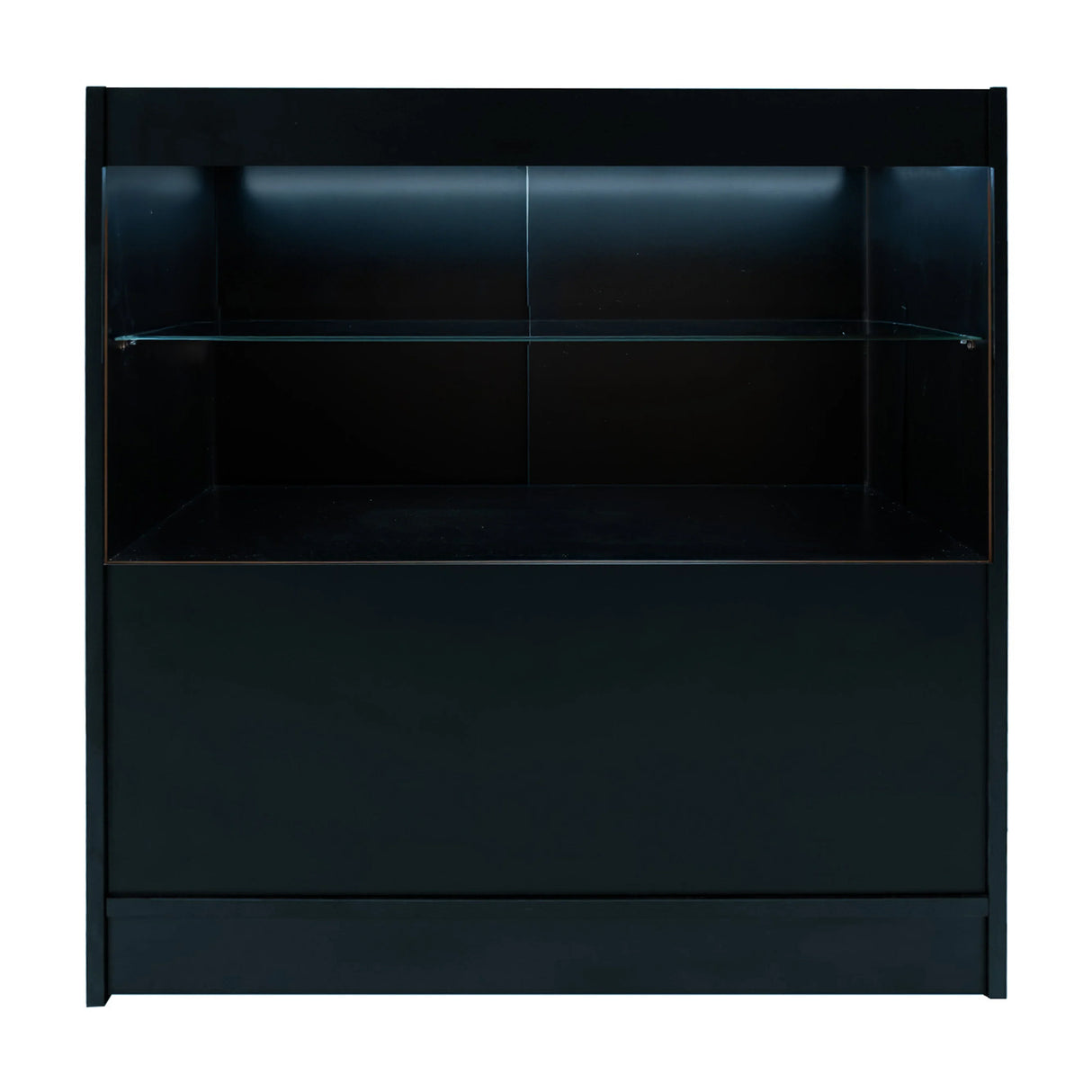 Black Phoenix LED shop counter set featuring sleek design, illuminated shelves, and smooth surface, ideal for retail displays