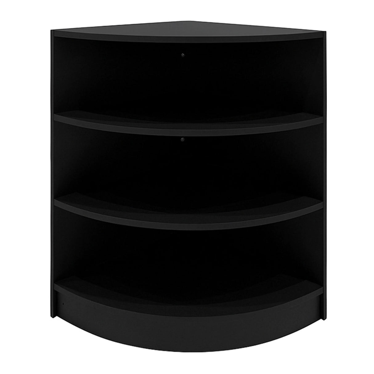 Black Astro LED shop counter set featuring a sleek, modern design with three open shelves for display and storage