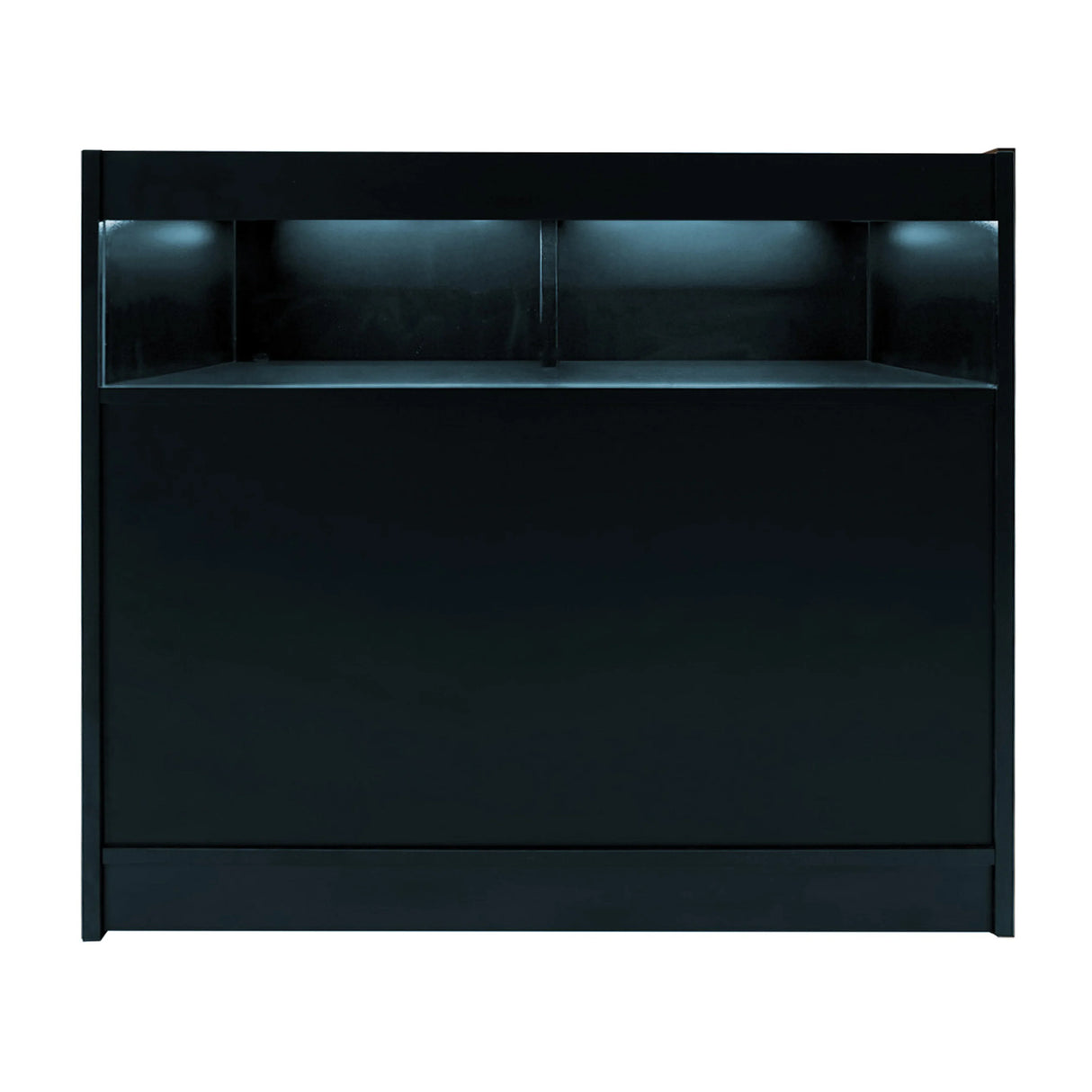 Luna LED Shop Counter Set in sleek black, featuring illuminated shelves and a smooth surface, ideal for retail displays