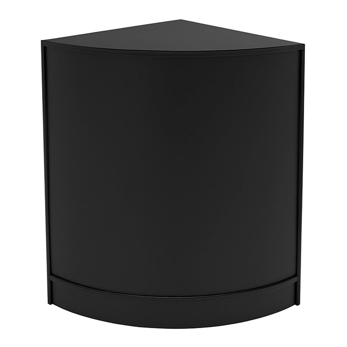 Black LED shop counter set featuring a sleek, modern design with a curved front and smooth finish, ideal for retail displays