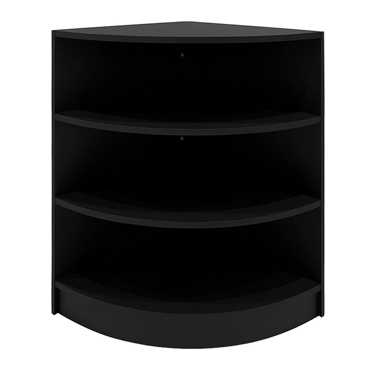 Black Hyperion LED shop counter set with a sleek, modern design featuring three spacious shelves and a curved front edge