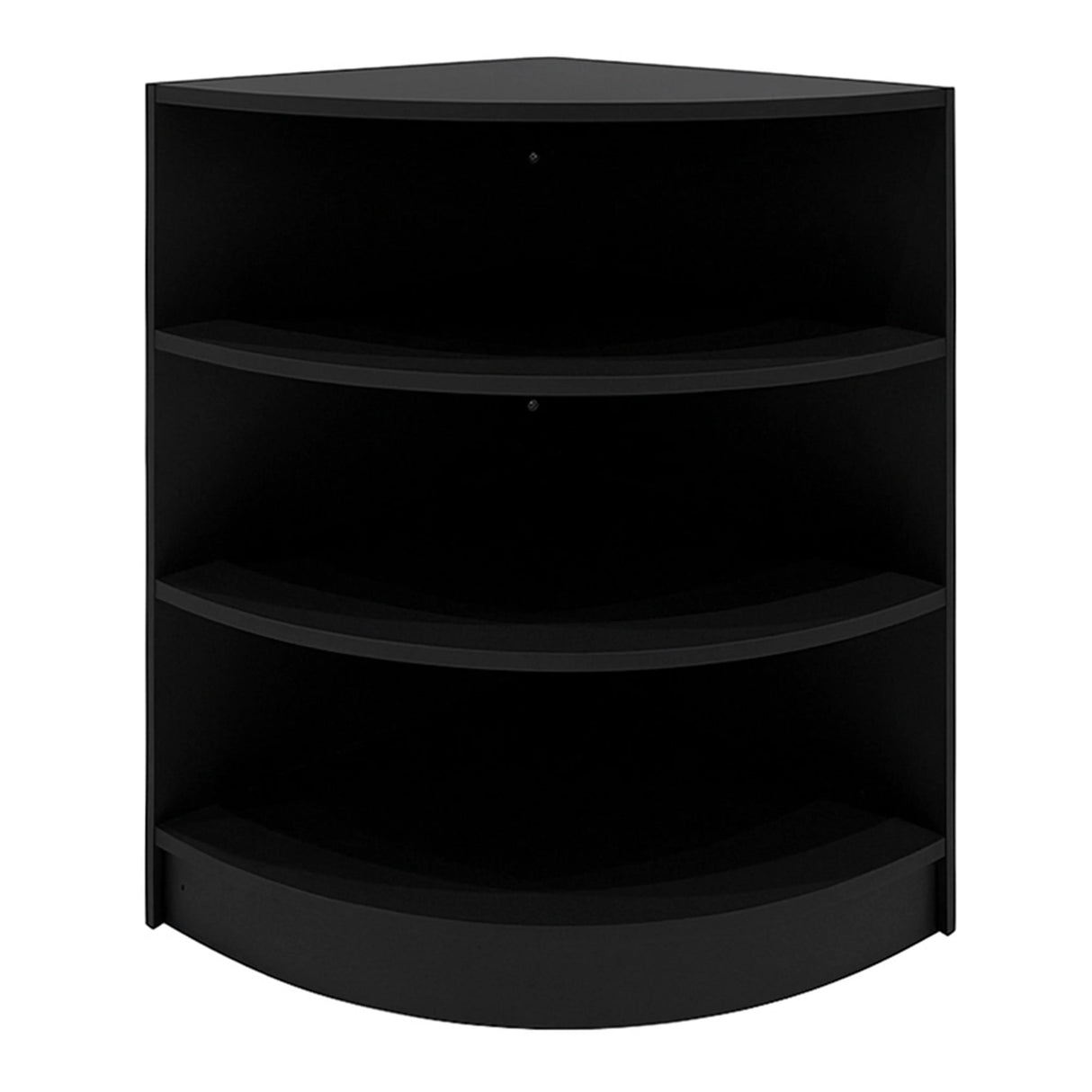 Black Sagittarius LED shop counter set featuring a sleek corner design with three spacious shelves for display and storage