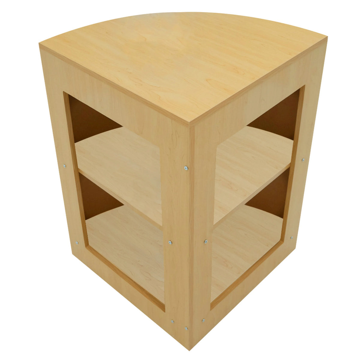 Adonis LED Shop Counter Set in maple finish, featuring a curved top, open shelving, and a sleek, modern design for retail spaces