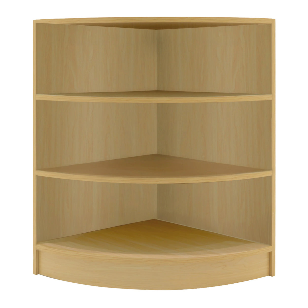 Theseus LED Shop Counter Set in maple finish features a curved design with three spacious shelves for organized display storage