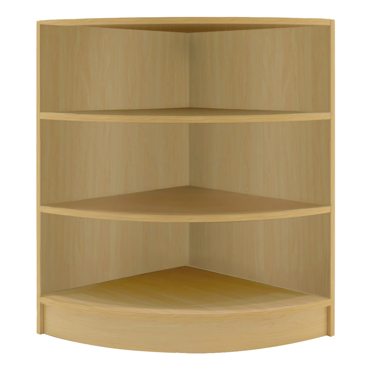 Andromeda LED Shop Counter Set in maple finish featuring a curved design with three spacious shelves for optimal display