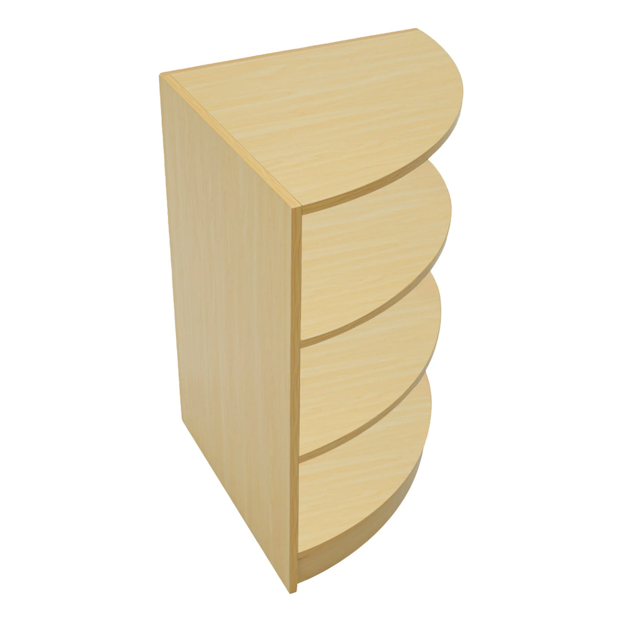 Harmonia LED Shop Counter Set in maple finish features a sleek, curved design with four spacious shelves for organized display