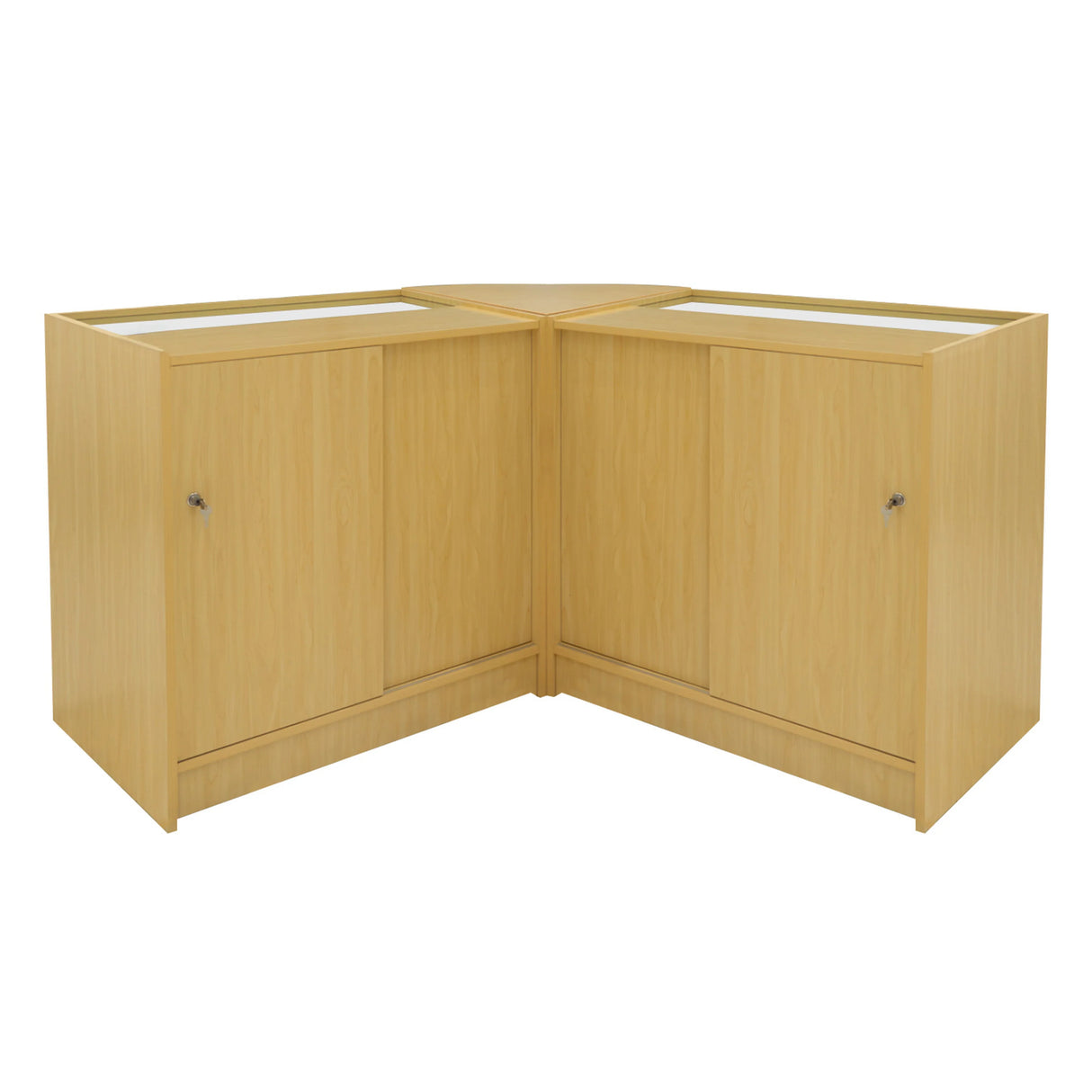 Maple LED shop counter set featuring a modern design with smooth surfaces, sleek lines, and spacious storage compartments