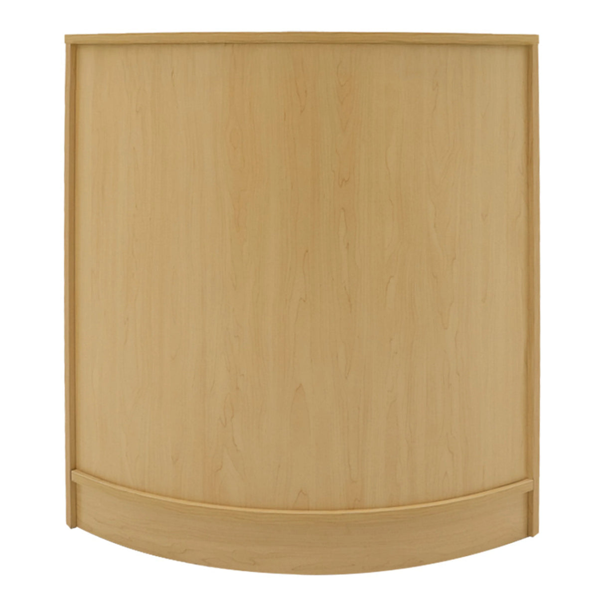 Curved maple LED shop counter set featuring smooth texture, ideal for retail displays, with a natural wood finish and sleek design