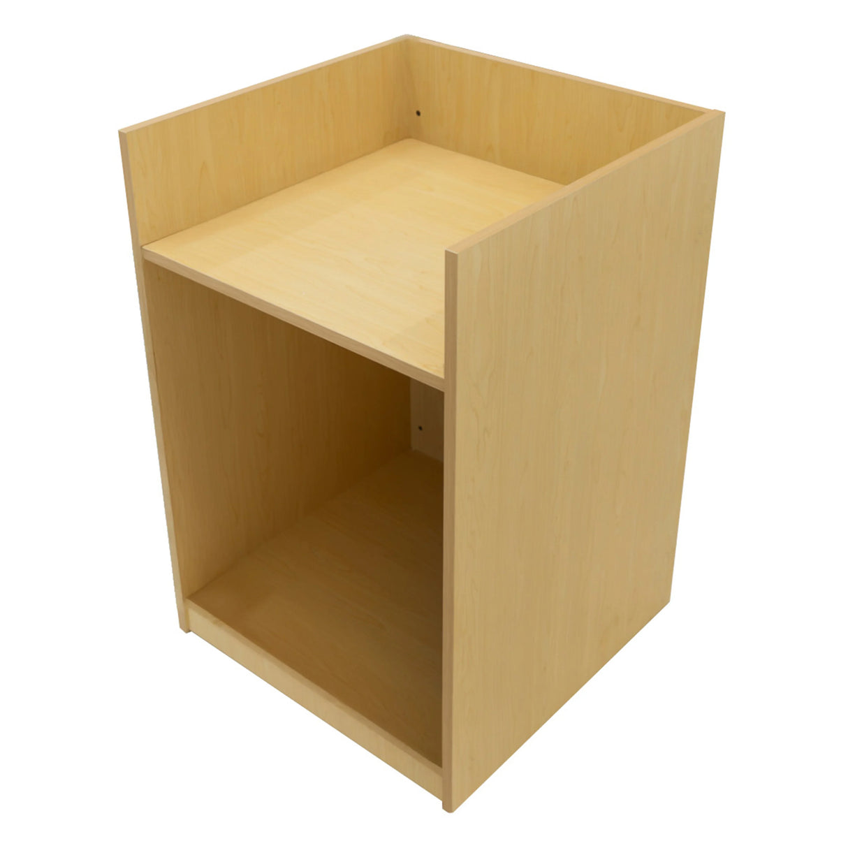 Maple Gravity LED shop counter set featuring a sleek, modern design with a smooth finish and open shelving for storage