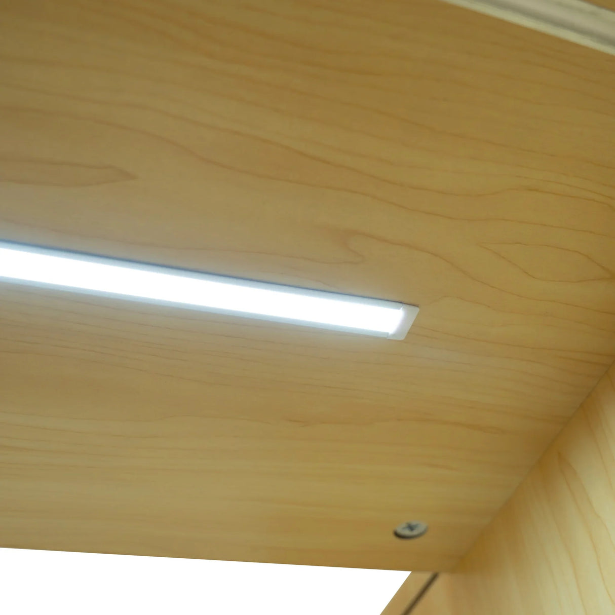Maple countertop of Astro LED Shop Counter Set with integrated LED lighting, showcasing smooth wood grain and modern design