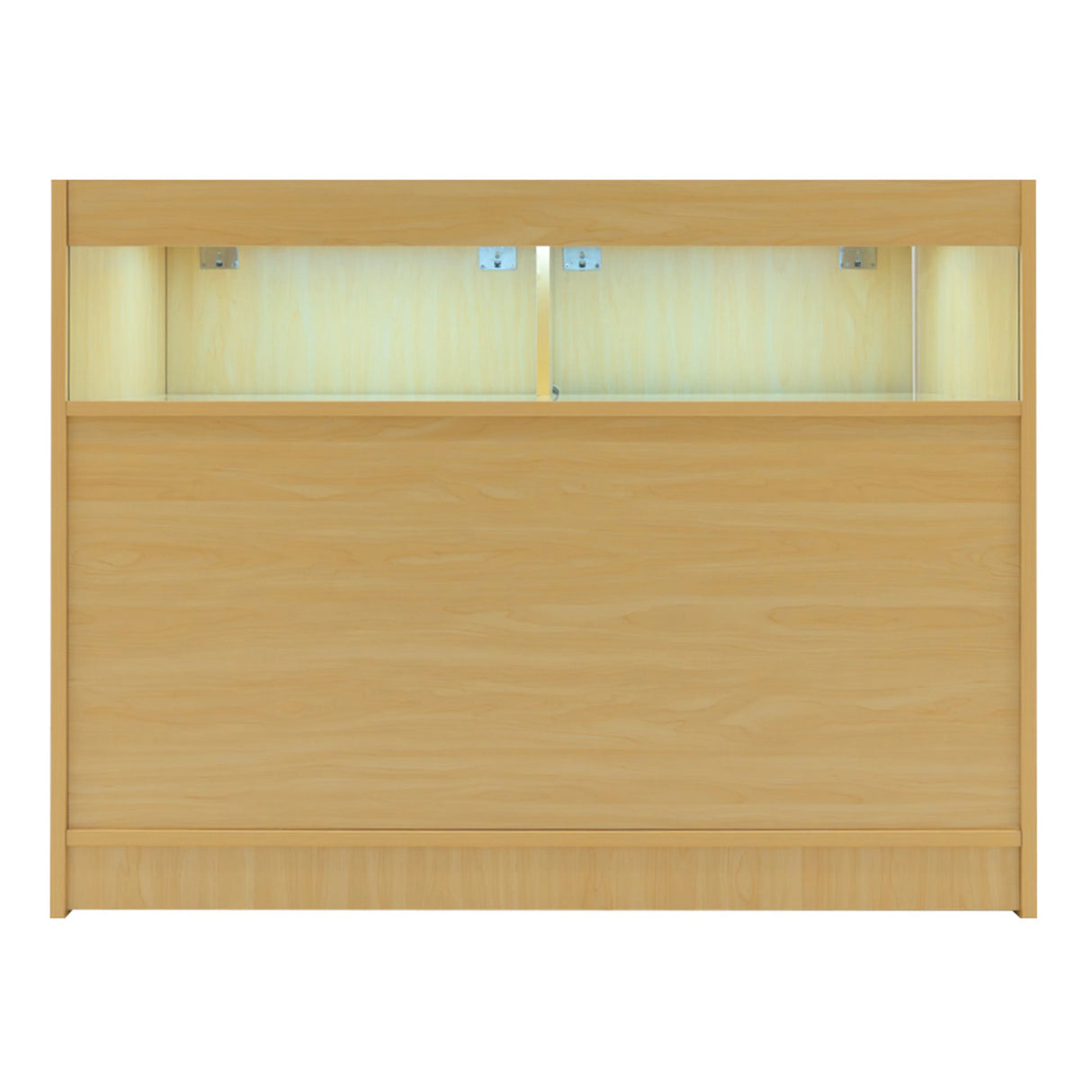 Maple Iris LED shop counter set featuring a sleek design with a smooth finish, illuminated display areas, and a spacious surface for products