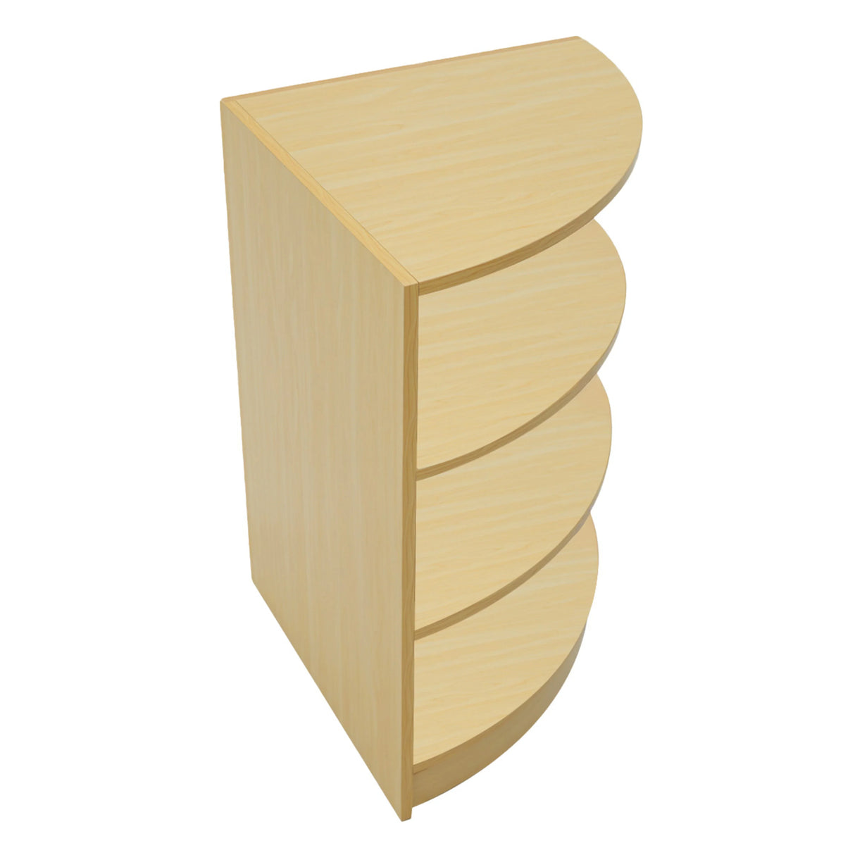 Maple Apollo LED shop counter set with curved design, featuring four spacious shelves for organized display and storage