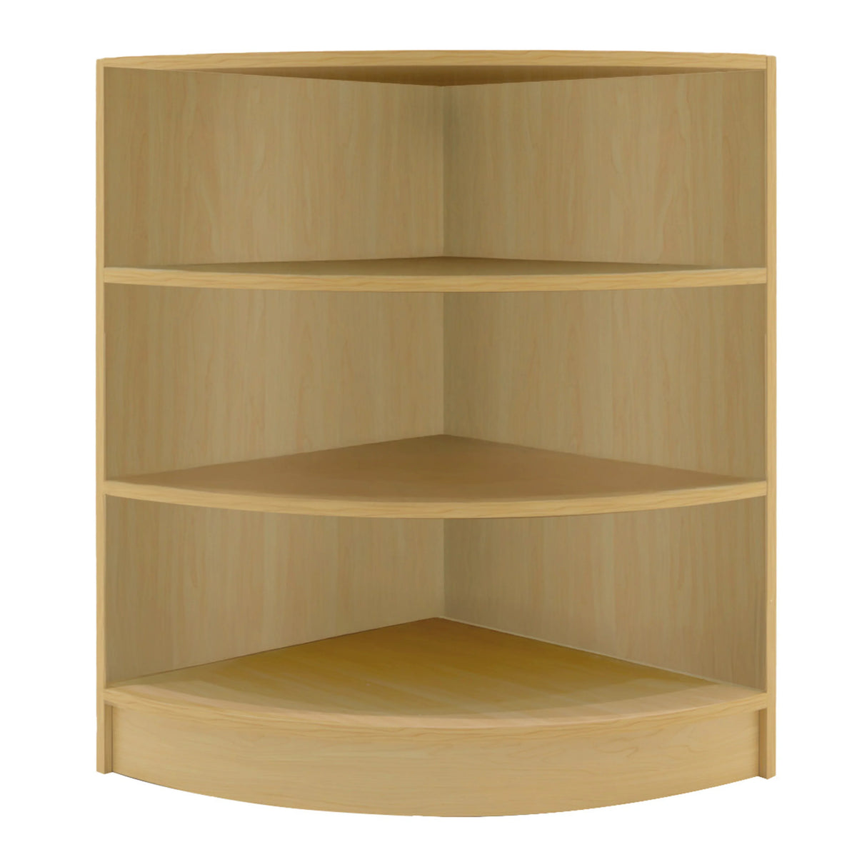 Harmonia LED Shop Counter Set in maple finish featuring a modern curved design with three spacious shelves for display and storage