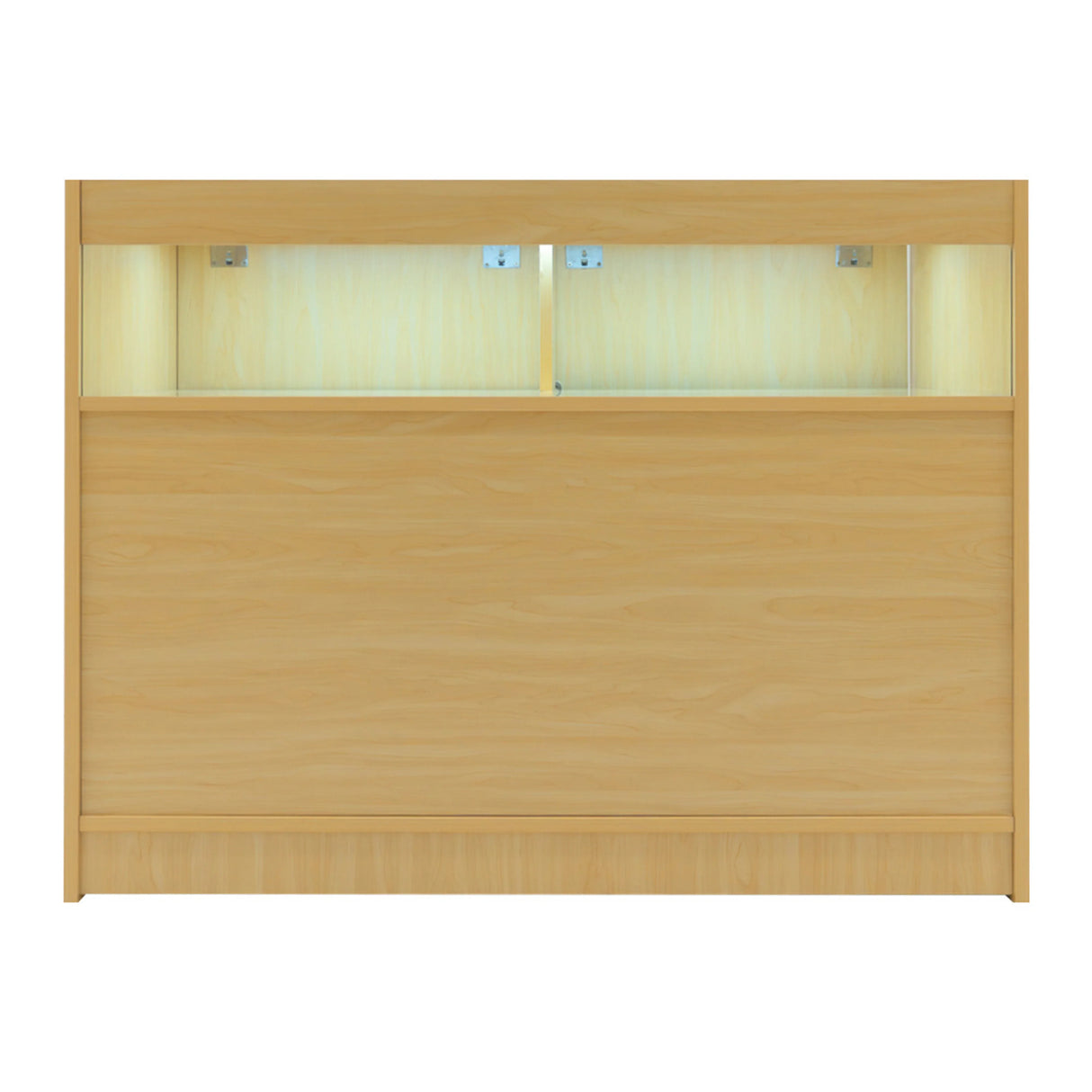 Luna LED Shop Counter Set in maple finish, featuring a sleek design with integrated lighting and smooth, textured surfaces