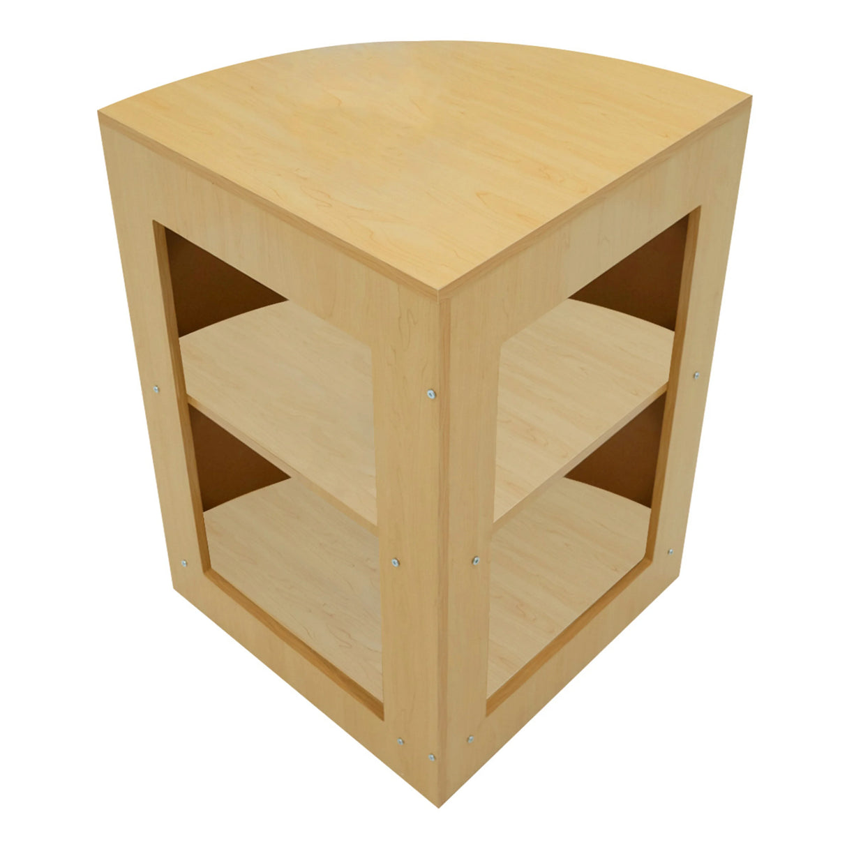 Luna LED Shop Counter Set in maple finish, featuring a curved top, open shelving, and a sleek, modern design for retail spaces