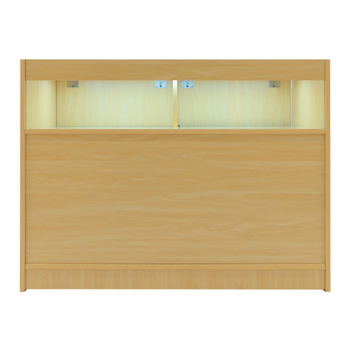 Sagittarius LED shop counter set in maple finish, featuring a sleek design with integrated lighting and smooth texture, ideal for retail spaces