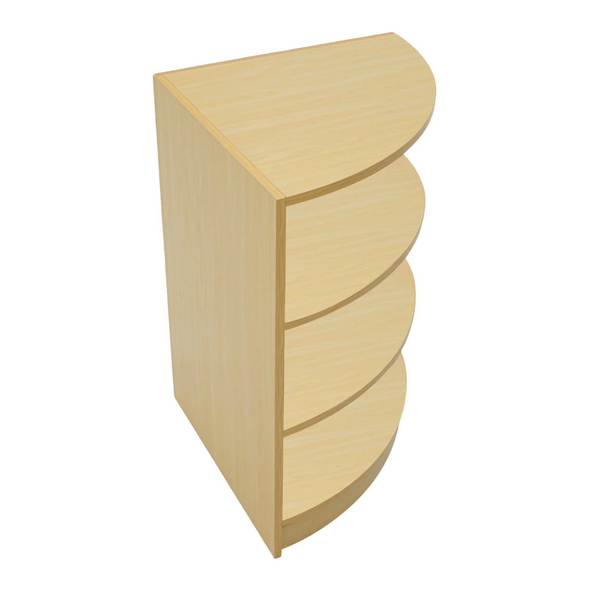 Theia LED Shop Counter Set in maple features a sleek, curved design with four spacious shelves for organized display and storage