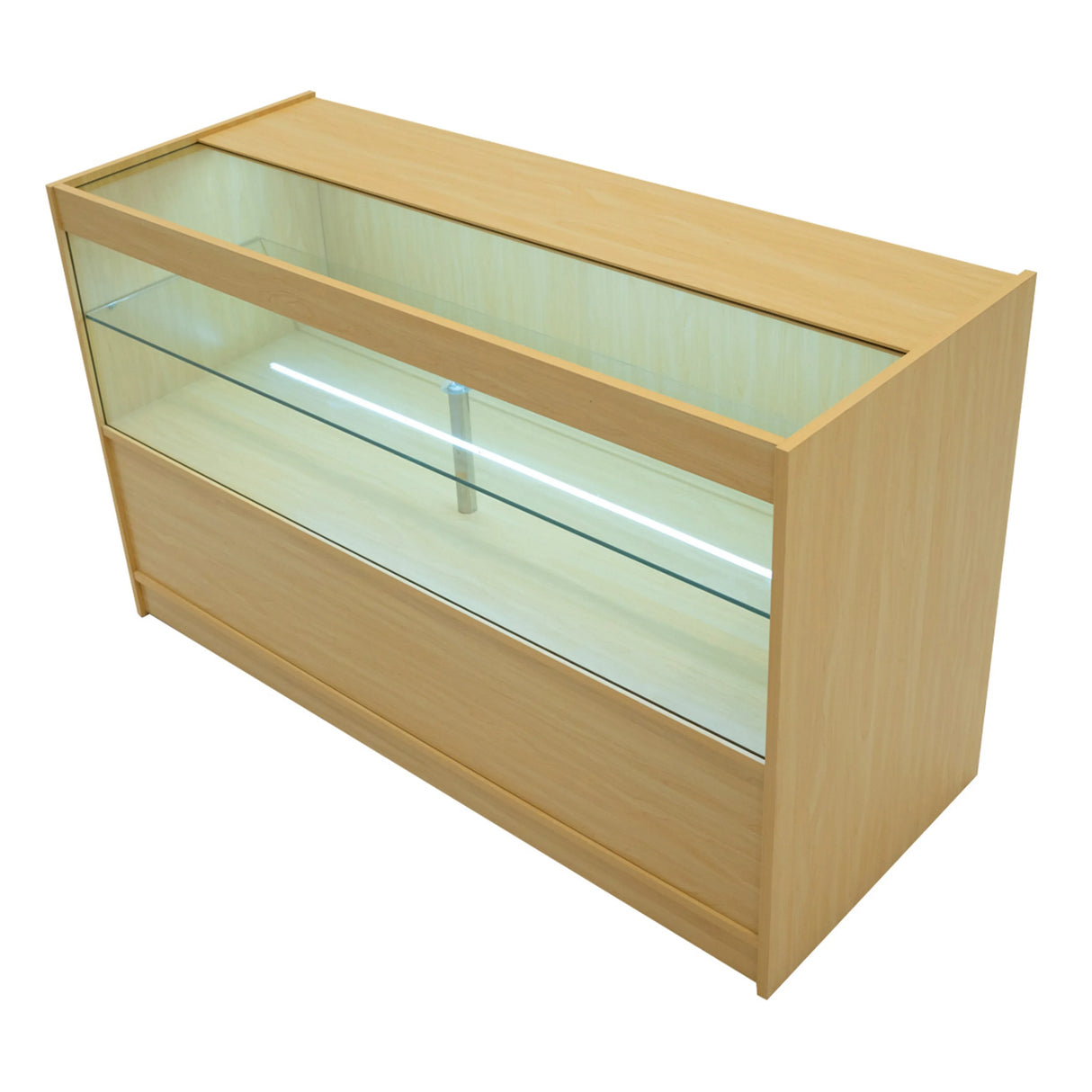 Maple Andromeda LED shop counter set with glass display top, sleek design, and illuminated interior for showcasing products