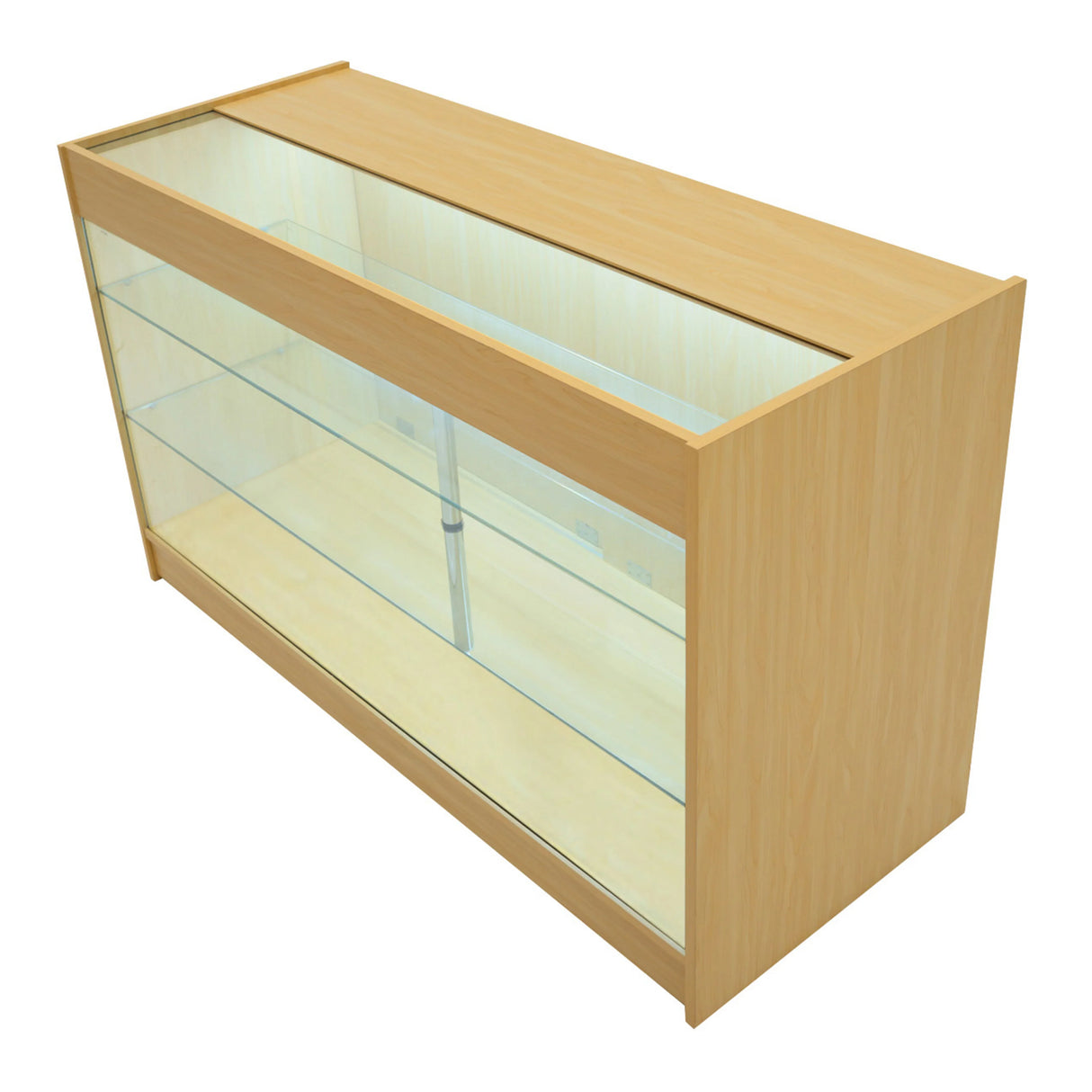 Maple LED shop counter set featuring a sleek design, glass display shelves, and integrated lighting for showcasing products