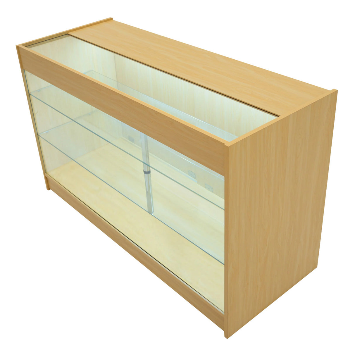 Maple LED shop counter set featuring a sleek design, glass display shelves, and illuminated interior for showcasing products