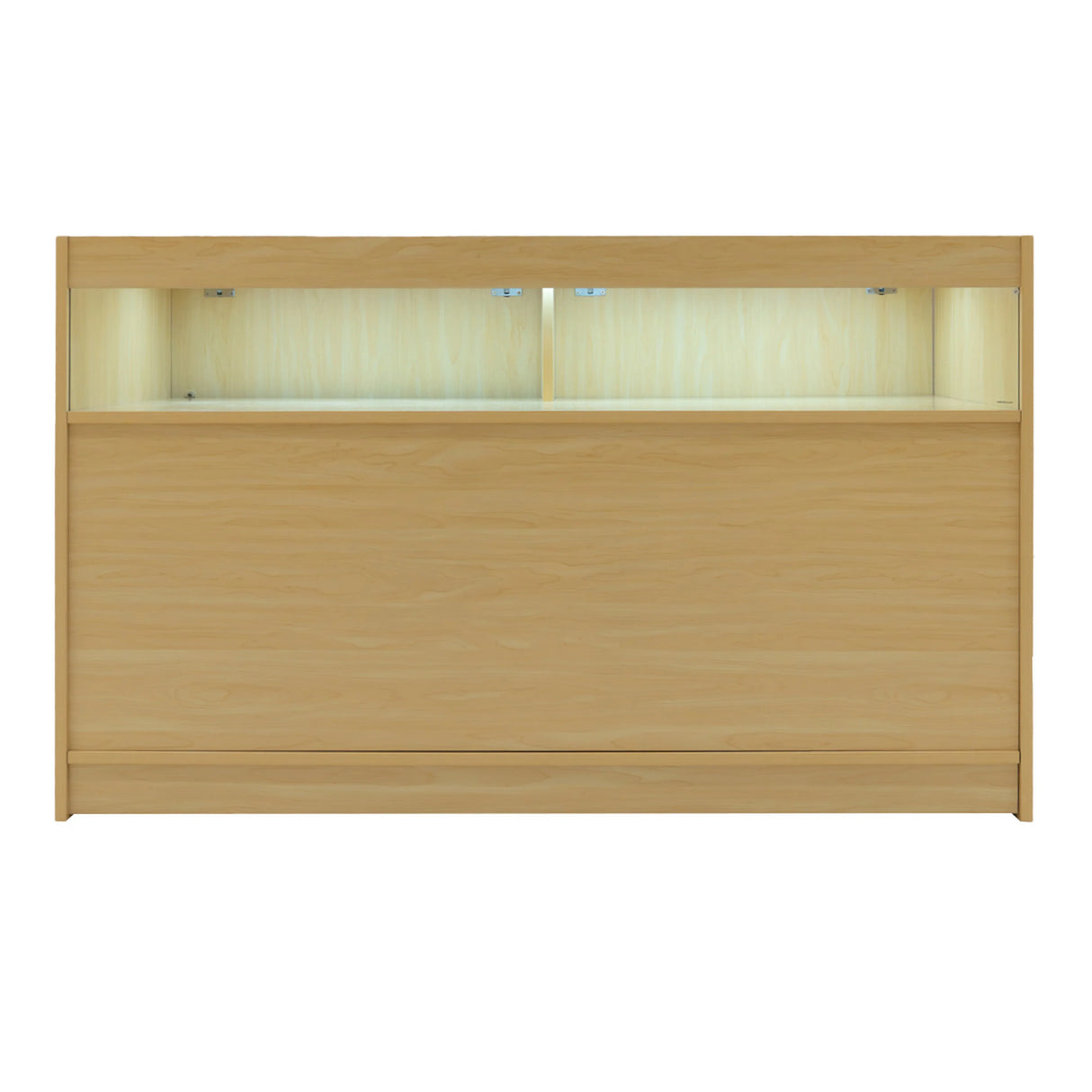 Sagittarius LED Shop Counter Set in maple finish, featuring a sleek design, illuminated display shelves, and smooth texture