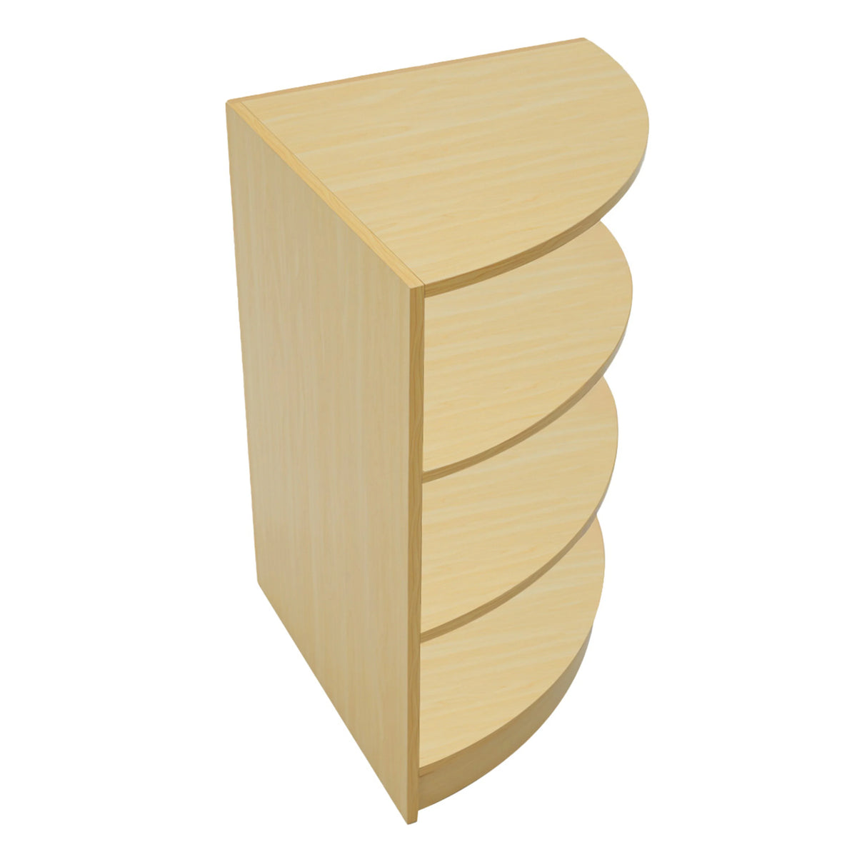Sagittarius LED Shop Counter Set in maple finish features a sleek, curved design with four spacious shelves for organized display